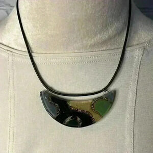 Statement Necklace with Half Moon Glass Pendant